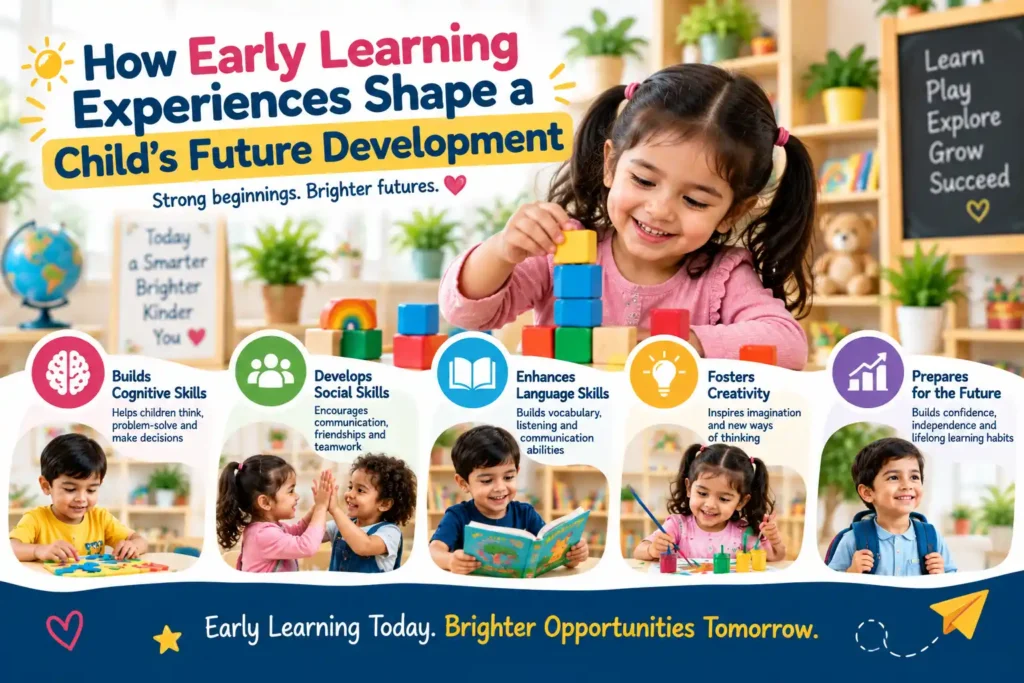 Children engaging in early learning activities that support cognitive, social, language, creative, and future development.